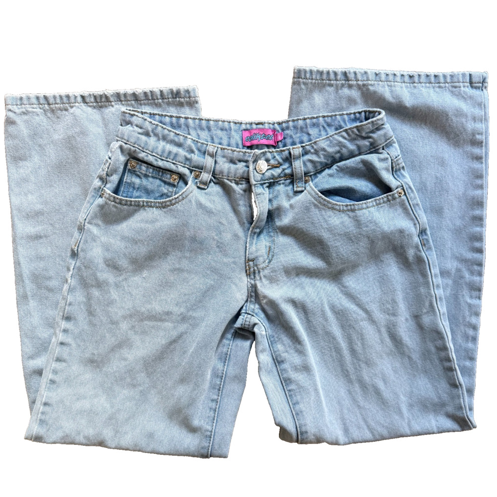 Edikted Raelynn Low Rise Baggy Jeans Sz XS Light Wash Wide Leg Skater Fit Cotton